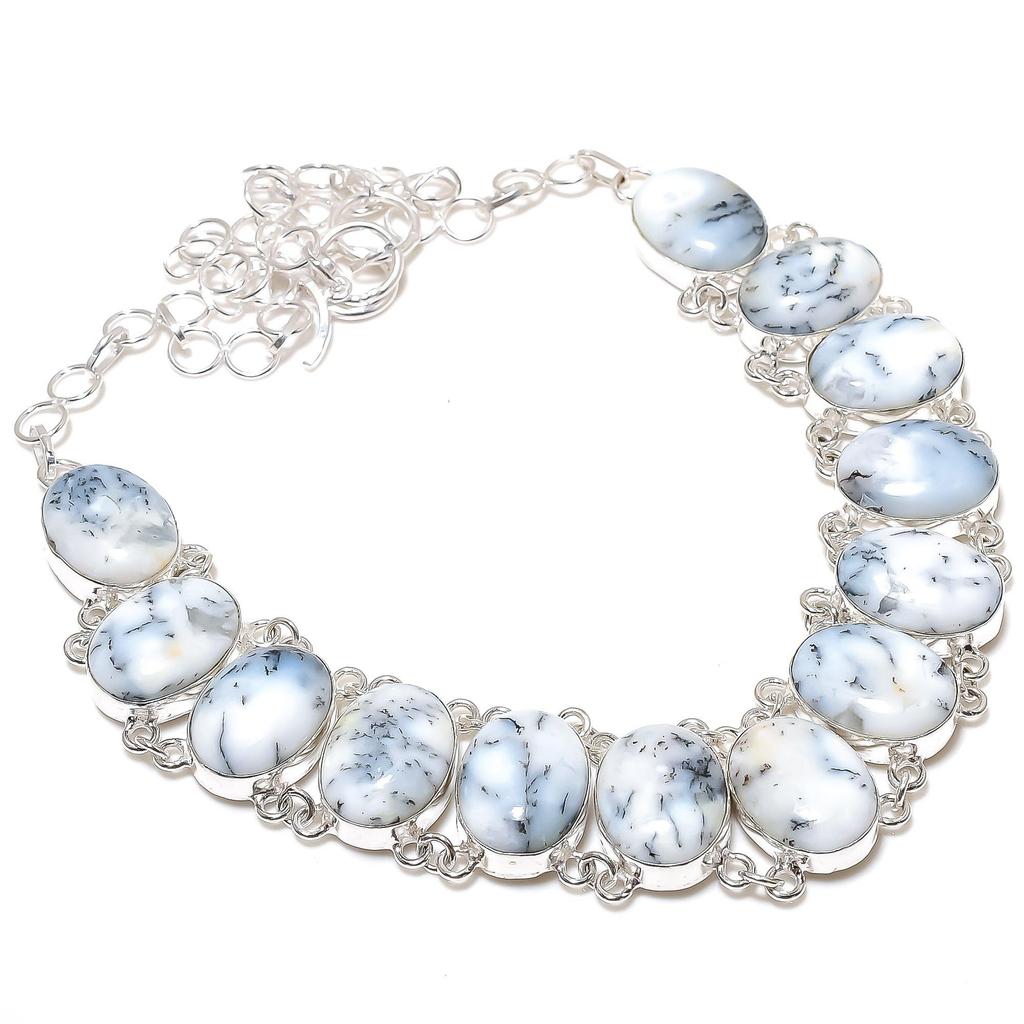 Natural Dendrite Opal Gemstone Handmade 925 Sterling Silver Electroform Necklace, Dendrite Opal Silver For Wife Unisex Pendant Gift For Love