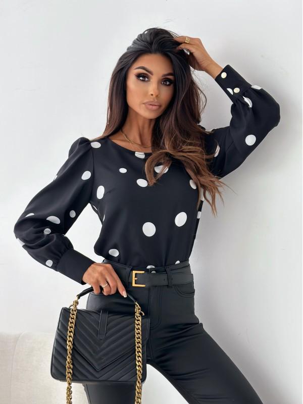 2026 New Women s Polka Dot Long Sleeve Round Neck Autumn Top - European & American Style S чёрный