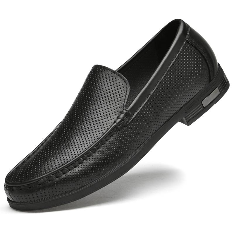 Jarní Perforovaná Prodyšná Síťovina Lehké Neformální Bílé Boty z Pravé Kůže Pohodlné Měkké Podrážky Baleríny Nazouvací Pánské Boty