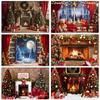 Winter Window Christmas Backdrop Fireplace Xmas Tree Gifts Teddy Bear Navidad Party Decor Kids Portrait Photography Background