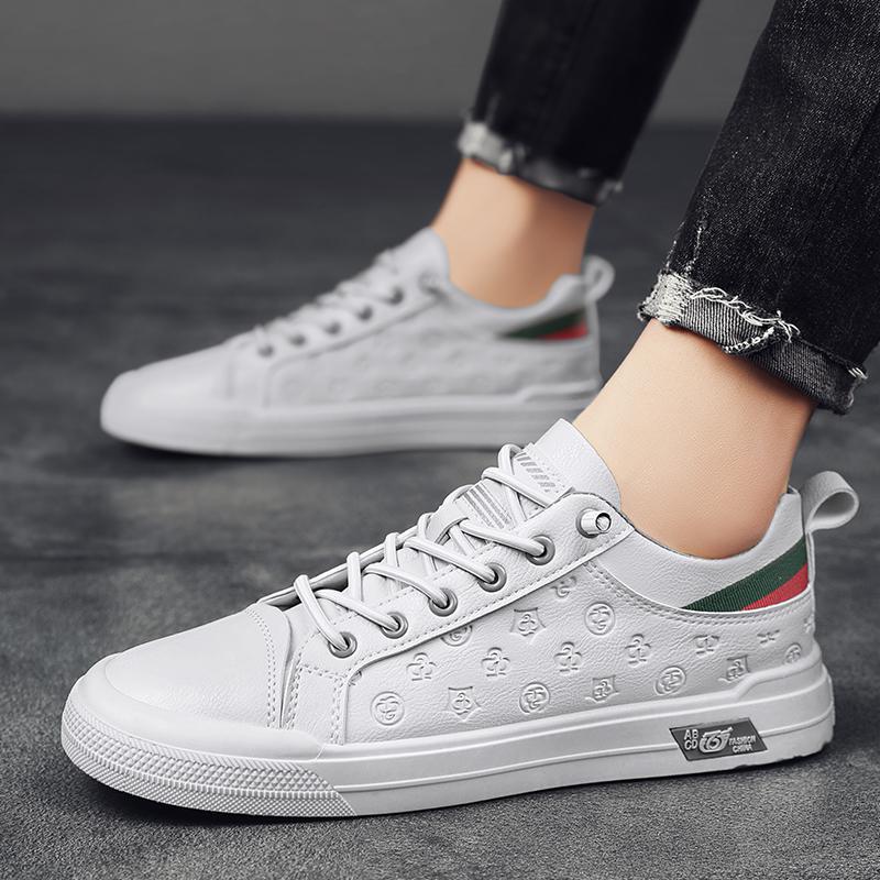 Live men's shoes 2025 new four seasons little white board shoes printing casual leather surface work sports one pedal tide