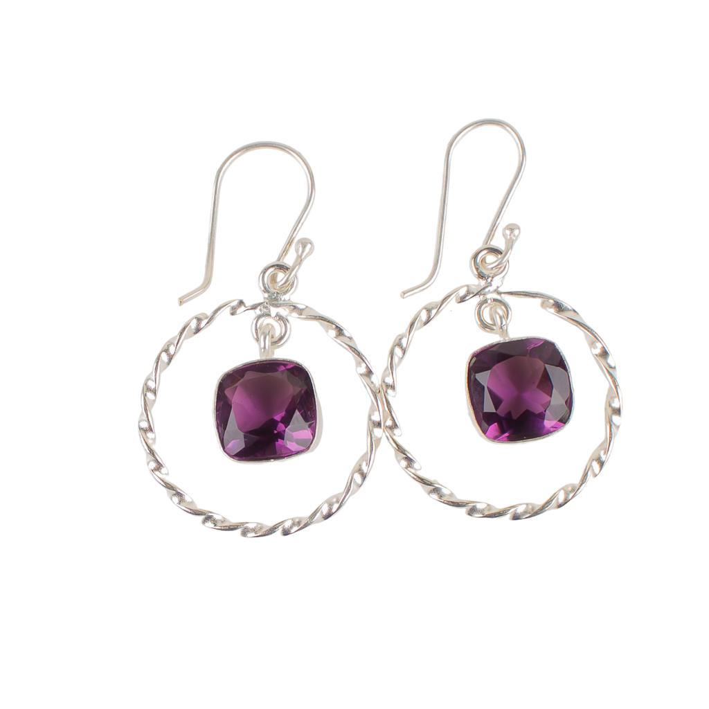 Amethyst Gemstone 925 Sterling Silver Jewelry Handmade Women Gift Earrings 1.60" EE-60-11