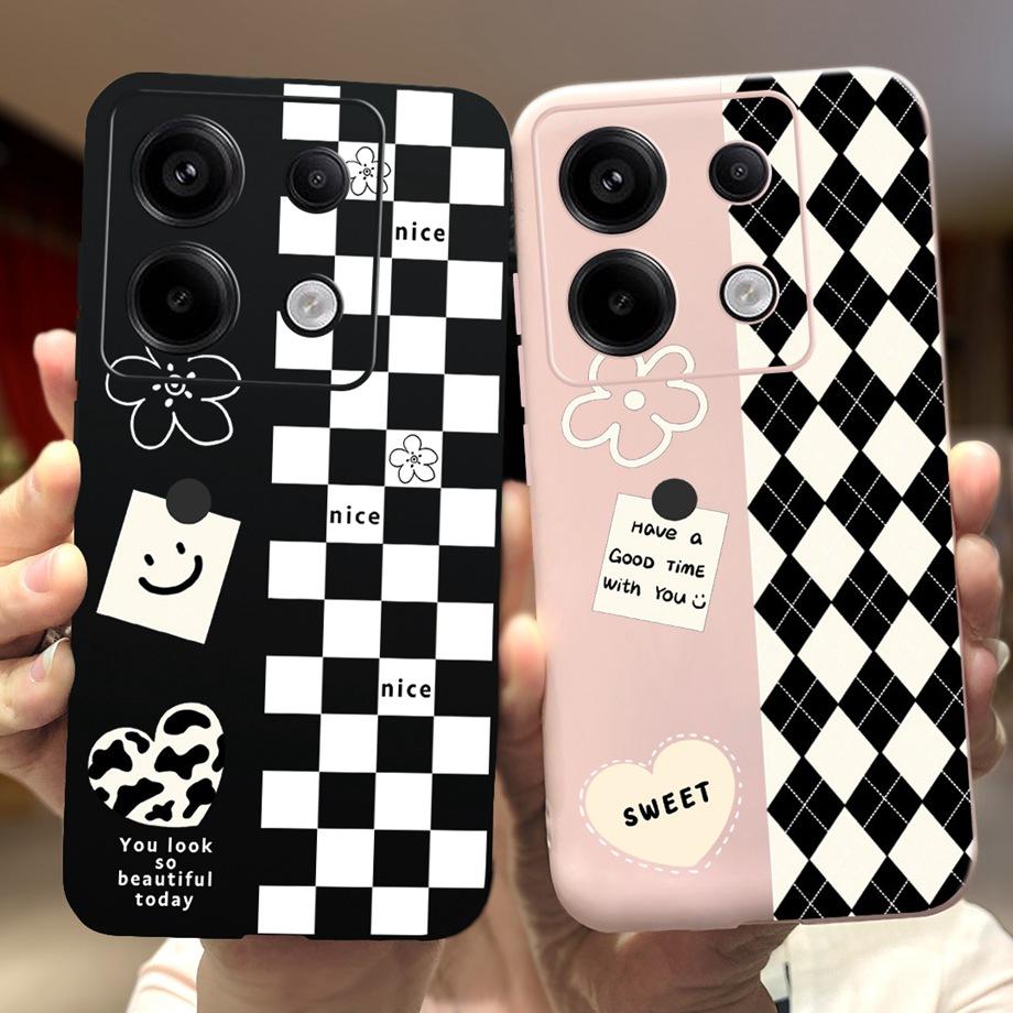 For Xiaomi Redmi Note 13 Pro 5G Phone Case Cow Print Checkered Pattern Soft Liquid Silicone Funda For Redmi Note 13 4G Pro+ Plus