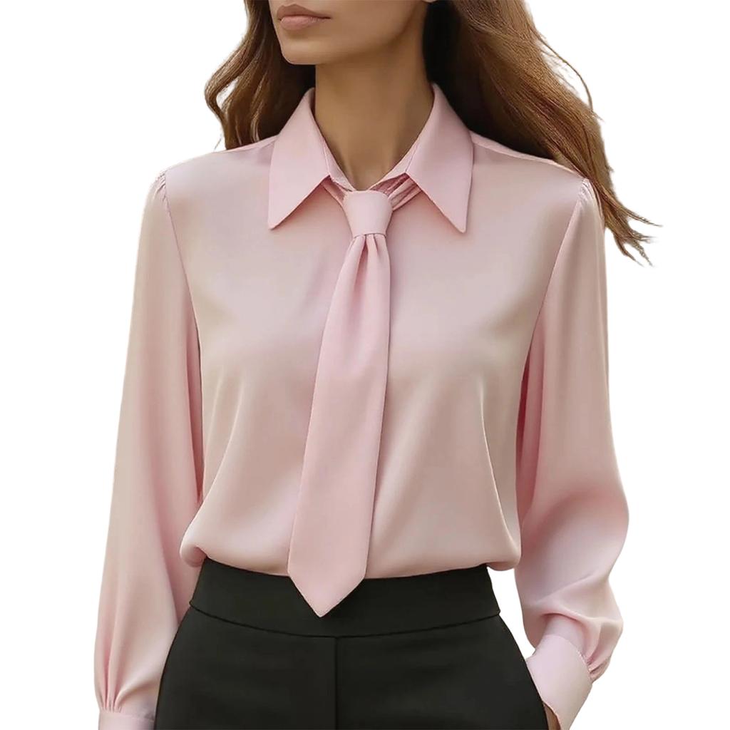 Women's Casual, Fashionable, Solid-color Commuting Tie Long-sleeved Shirt Top