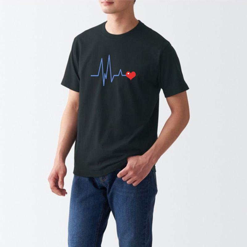 Trendiger EKG-Herz-Print Sommer Herren Damen Baumwolle Locker Rundhals Kurzarm Herren T-Shirts Herren