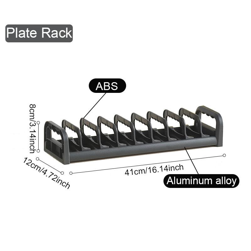 Kitchen Dish Organizer Space Aluminum Plate Holder Cabinet Bowl Storage Shelf Adjustable Tableware Storage Rack Dish Drainer