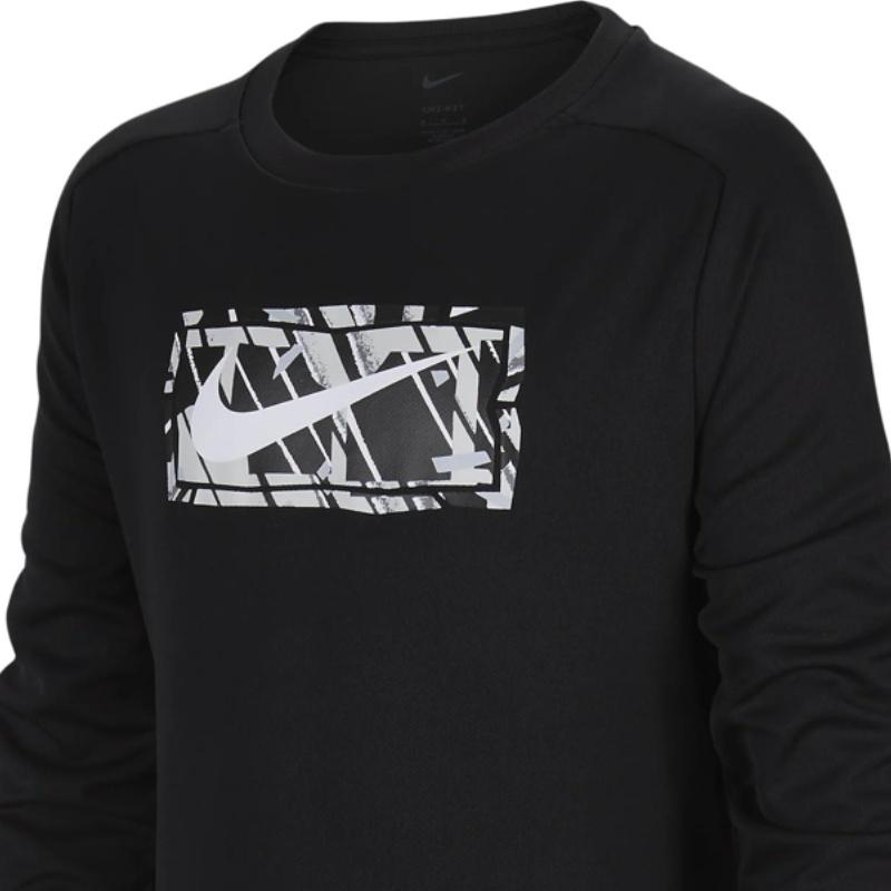 Nike Dri-FIT Multi Logo Print Crew Neck Long Sleeve T-Shirt Kids tops Black FD3927-010