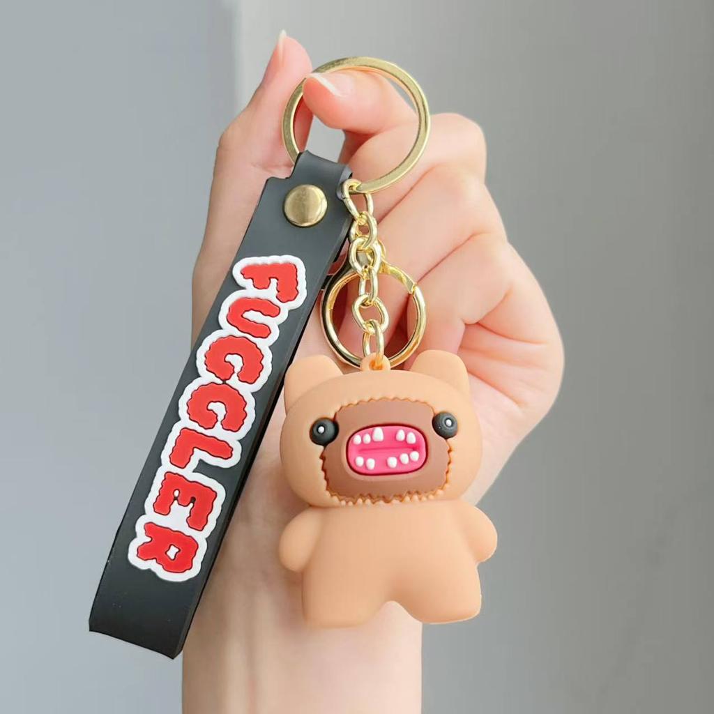 Ugly Cute Monster Keychain With Teeth Plush Doll Pendant Kids School Bag Charm Decorative Small Gift