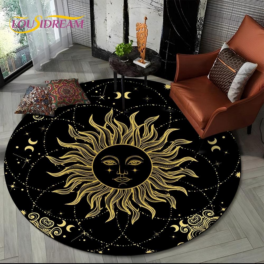 3D Mysteriou Sun Moon Tarot Mandala Magic Round Area Carpet Rug for Living Room Bedroom Kid Playroom Decor,Pet Area Rug Non-slip