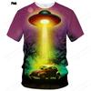 Camiseta Masculina Verão Impressão 3D Alienígena OVNI Moda Casual Gola Redonda Manga Curta Camisetas Engraçadas Misteriosas de Nave Espacial Roupas Masculinas