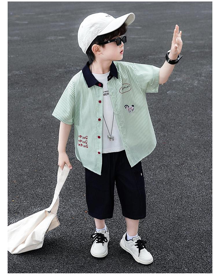 Boys' Shirt Set Summer Thin Edition 2026 New Handsome and Fashionable Baby Summer Clothes Children's Short Sleeve Two Piece Set