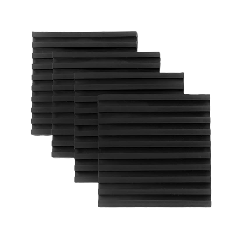 Tokyo Bouon Easy-to-Use Anti-Vibration Rubber Mat for Home Appliances, Jagged Head TI-505V4 Black, Color Transfer Resistant, Double-Sided Grooved, Set