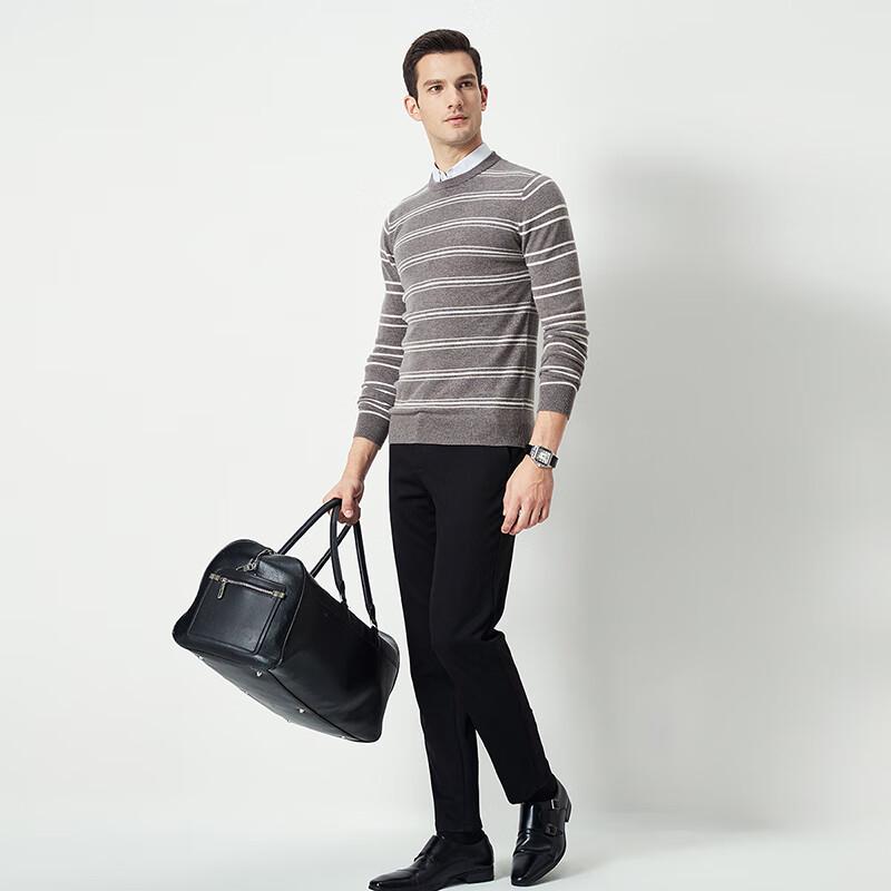 Shanshan Men's 100% Merino Wool Color Block Striped Pullover Sweater