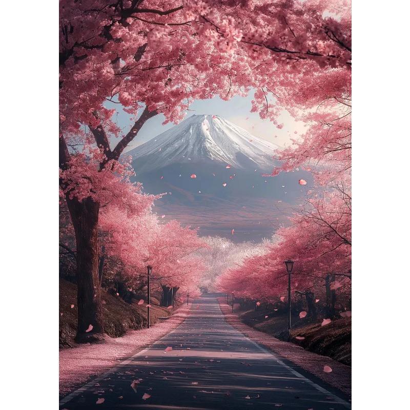 Pink City Asian Travel Japanese Cherry Blossoms At Mount Fuji Poster Light Prints Canvas Painting Wall Pictures Home Room Decor