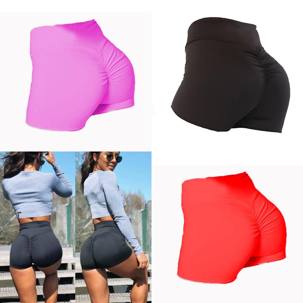High Waist Yoga Shorts With Push Up Ruched Design For Gym Workouts**