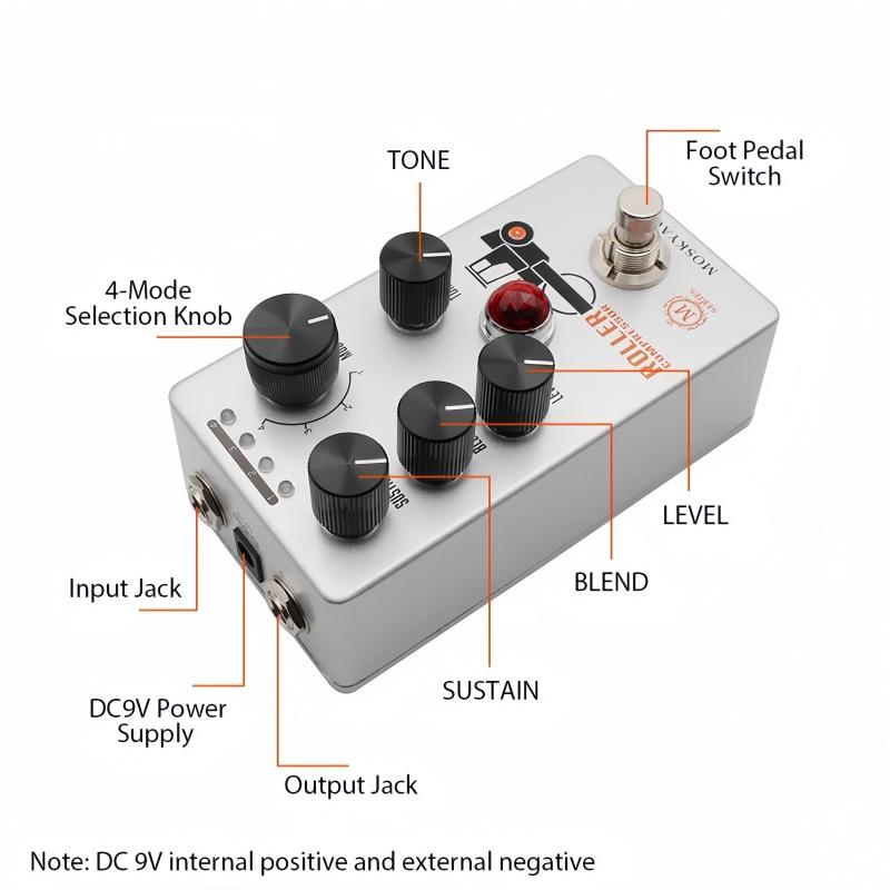 MOSKYAUDIO Roller Compressor Pedal 4 Modes True Bypass Sustain Blend Level Control Guitar Effects Pedal