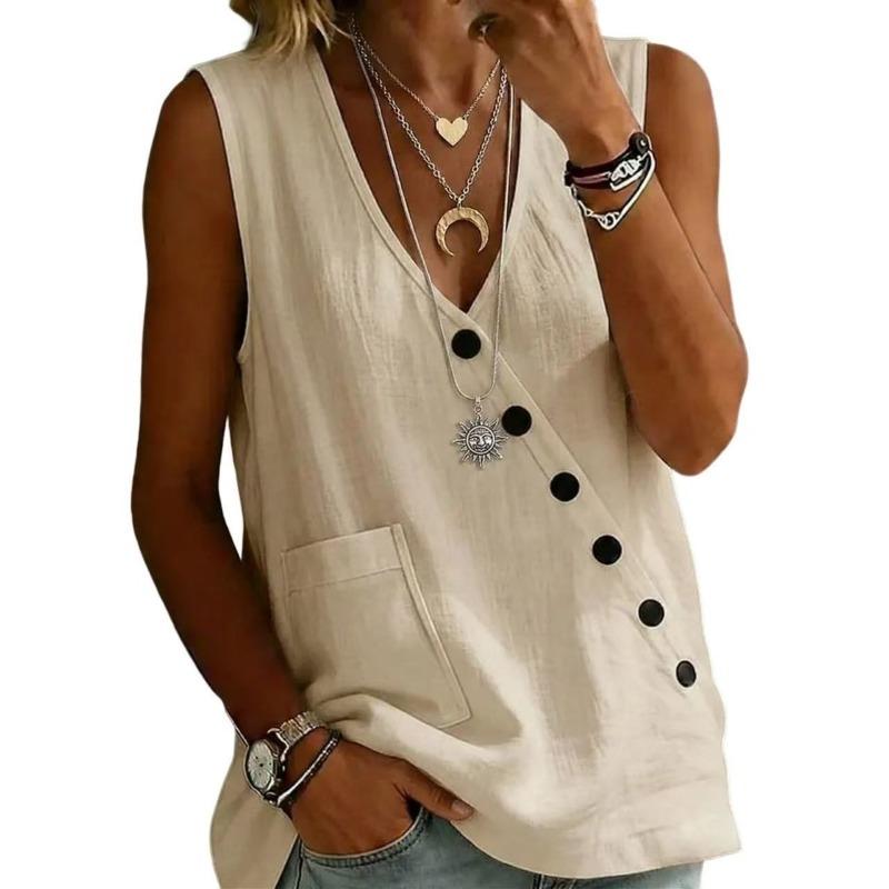 JPNTKY Women's Fashion Casual Sleeveless V-Neck Blouses & Shirts
