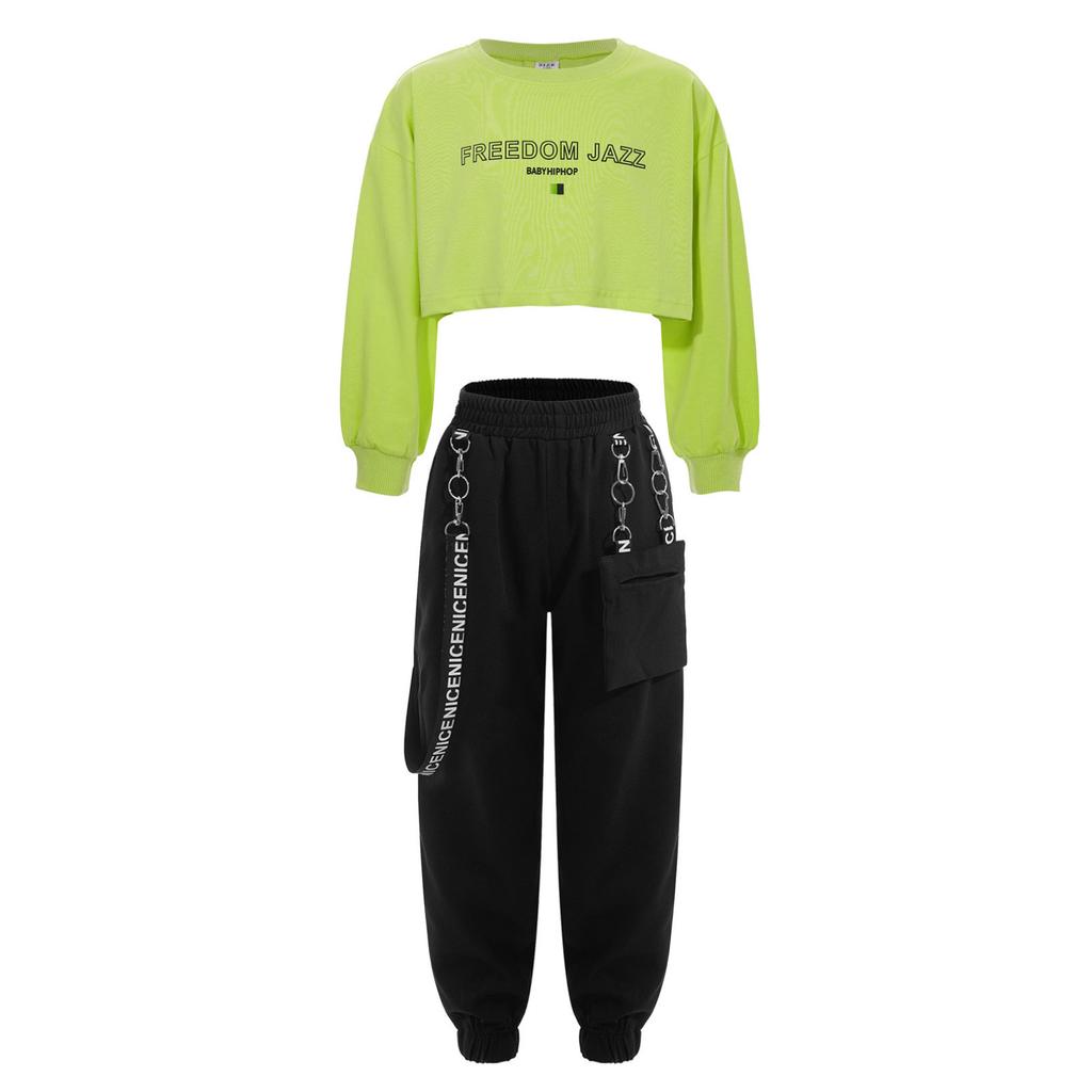 Dětské Dívčí Tričko s dlouhým rukávem a kulatým výstřihem s tištěným dopisem pro Jazz Hip-Hop Dance Skateboarding