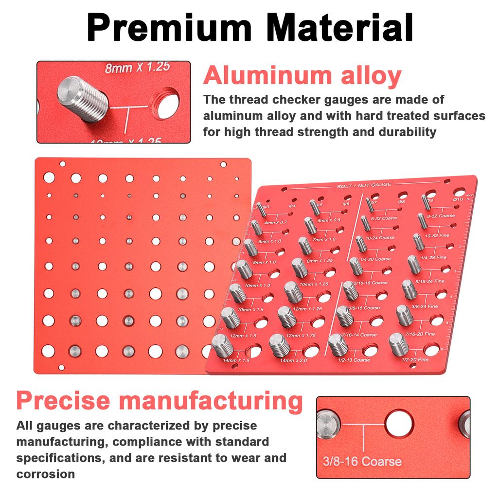 Threaded Nut Screw Size Checker, Aluminum Alloy Gauge with   Etched Markings for   Sizes 0-150mm and   Sizes 0-6 Inches, Practical