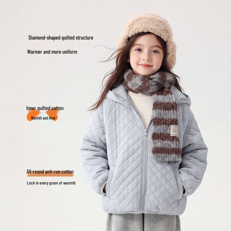 Girls' Thickened Hooded Winter Padded Jacket