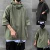 Hooded Half Sleeve Pullover Top Soft Large Pockets Loose Men T-shirt Streetwear
