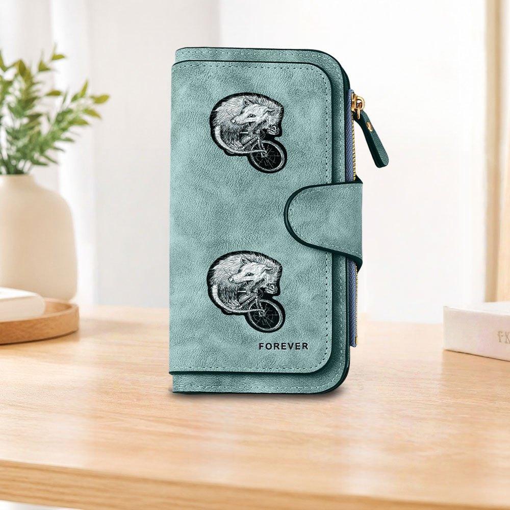 Cycling Possum Long Zipper Wallet, Large Capacity Card Holder, Unisex Clutch Bag, Fashionable Zipper Coin Purse, Suitable for Daily Use, A Great Gift