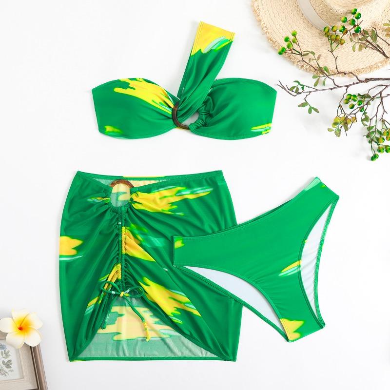 New European and American Swimsuit, Tie-dye Printing Women s Three-piece Split Bikini, Swimsuit S