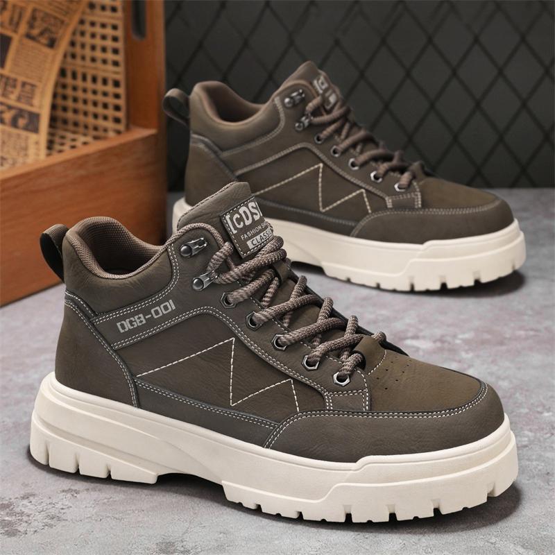 Mens High Top Boots Autumn Fashion Outdoor Anti Slip Casual Comfortable Work Boots Breathable Wear-Resistant Walking Shoes