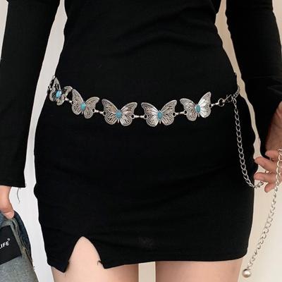 Cintura da donna con decorazione a farfalla, stile etnico bohémien, regolabile, con nappa, maglione, cappotto, abbinamento, cinturino sottile, catena per la vita, festa, pendolarismo