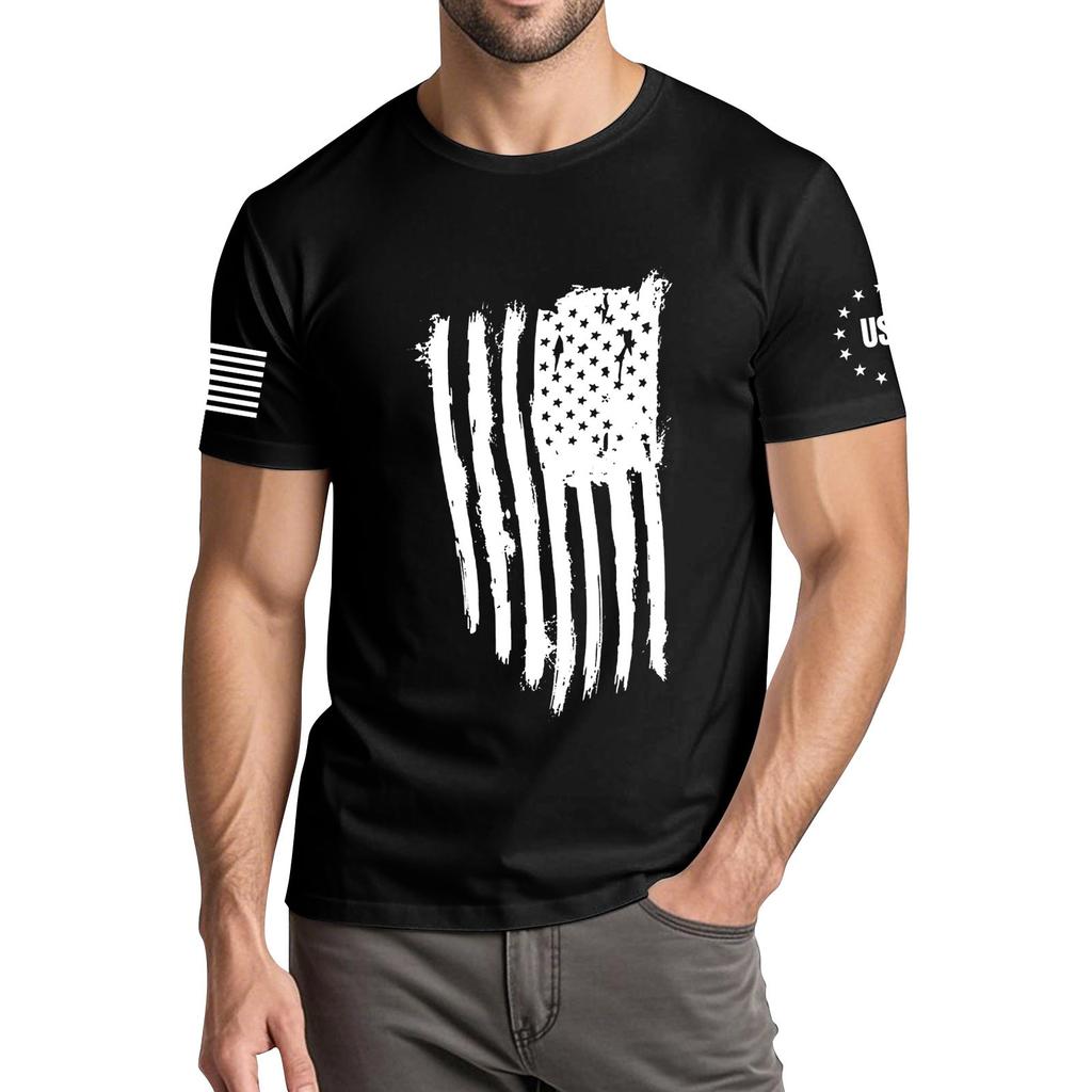 Herren Modisches Lässiges Unabhängigkeitstag Bedrucktes Rundhals Kurzarm T-Shirt Top