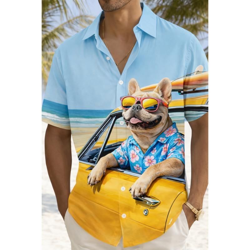 

Men s Hawaiian Short Sleeve Button-Up Shirt - Crocodile Print Collar XS