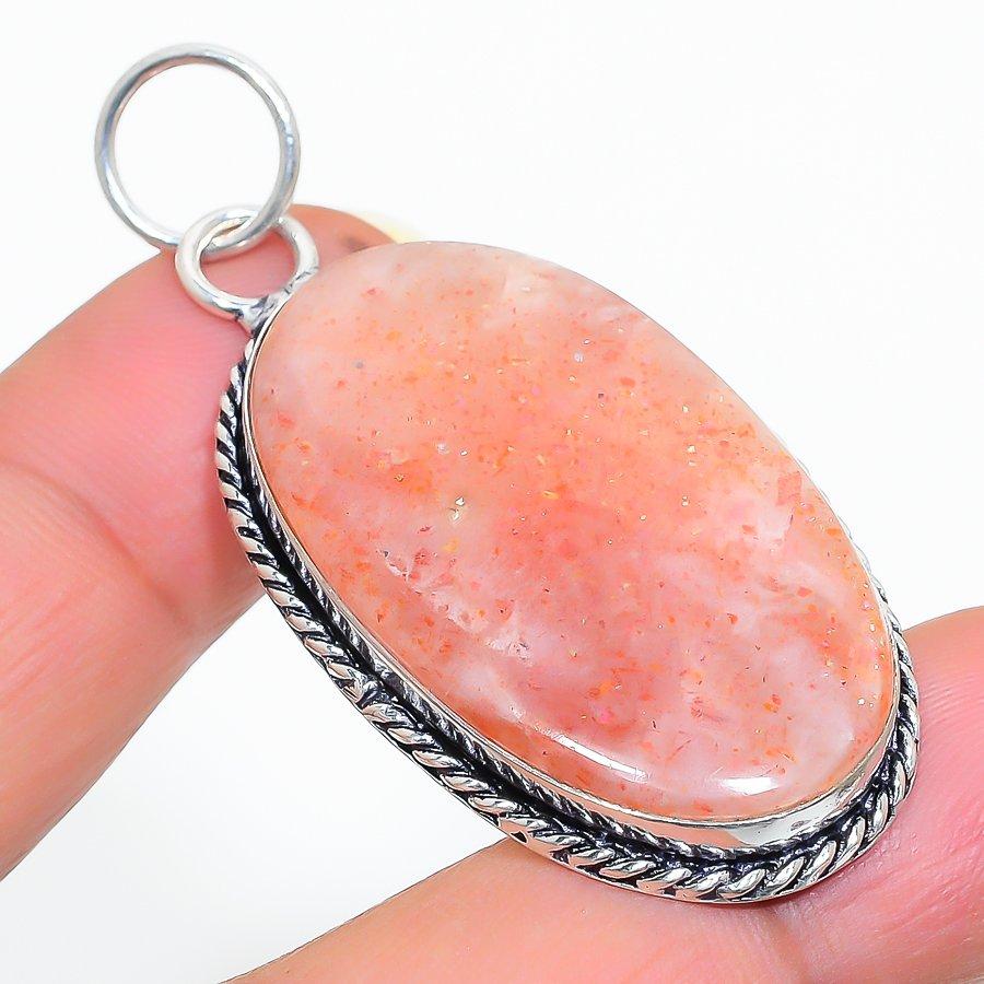 

Подвеска из натурального клубничного кварца из стерлингового серебра 925 пробы 2,25 дюйма O0n01