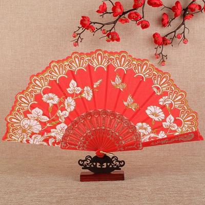 Elegent Chinese Style Hand Held Fan Dance Performance Props Bamboo Antique Folding Fan Flower Pattern Home Decoration Dance Fan