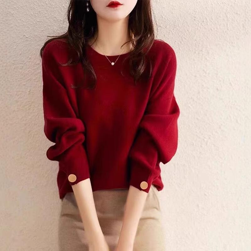 Módní červený svetr Dámské podzimní oblečení Nový kašmírový základní svetr Top