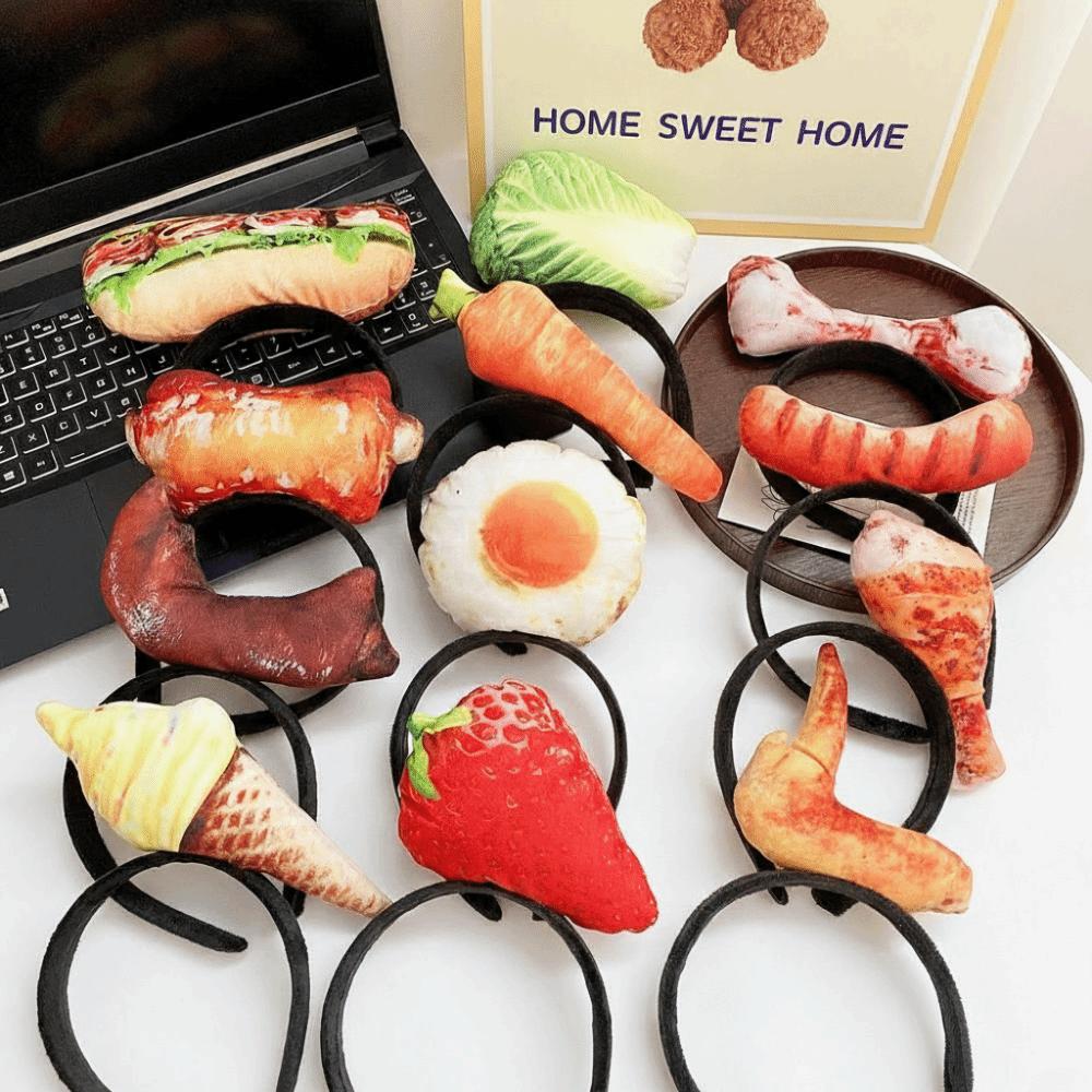 Creative Bone Simulated Food Headband Hotdog Strawberry Hair Hoop Fried Egg Hair Clip Hairpins Party Hair Accessories