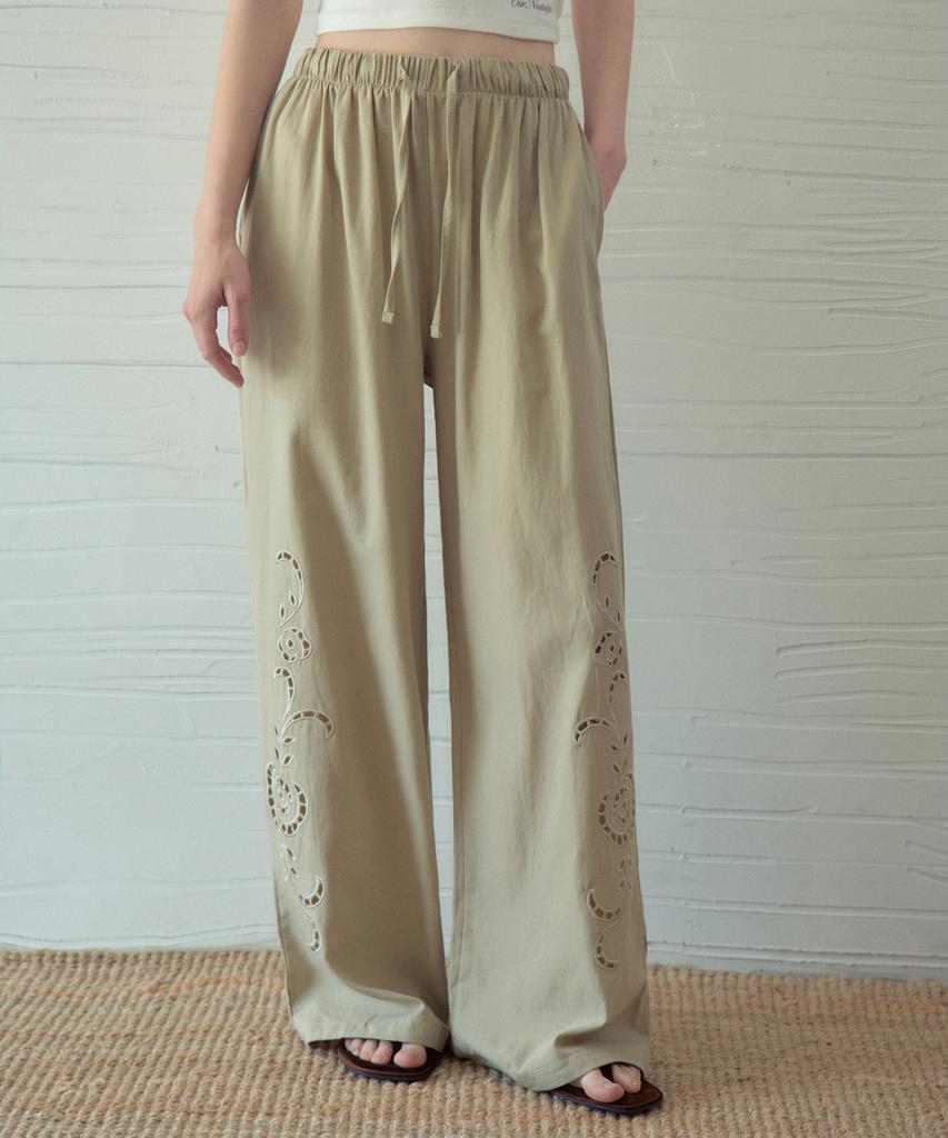 Aueonoseuteljia Rose Embroidered Wide Pants_Dark Green(Ob6Pt05)