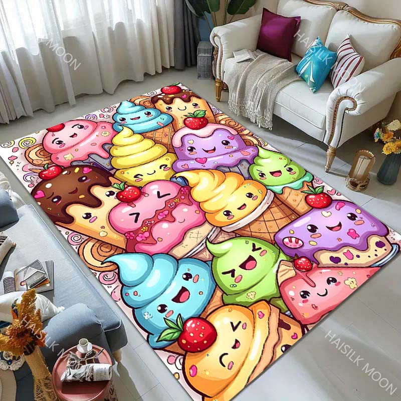 Multiple Colorful Ice Cream Cartoon Carpet for Living Room Bedroom Bedside Floor Mat Cloakroom Kids Activity Area Rugs