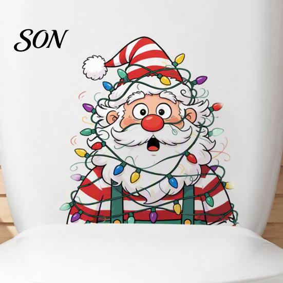Cute Cartoon Santa Decals Christmas Toilet Stickers, Waterproof Funny Claus Lid Seat Decals, Self-Adhesive Decorative Tank Bathroom Water Sticker,