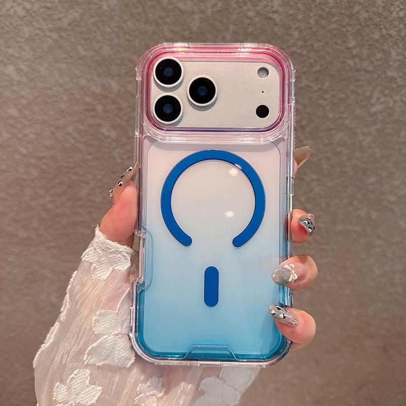 For IP17PROMAX Two-color Gradient Magnetic Phone Case, Anti-fall Three-in-one for Apple Phone Case with Lanyard