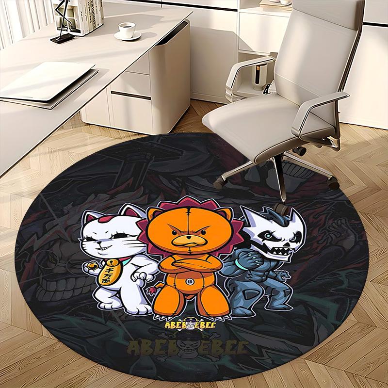 1pc Anime Cat Round Carpet  Cute Cartoon Design Chair Mat for Office, Home Decor, Living Room