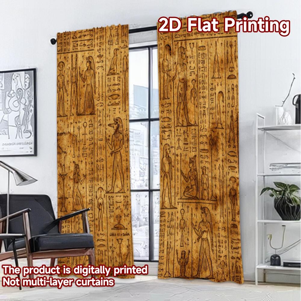 2D FLAT PRINTING 2pcs Curtains (Without Rod) Ancient Egyptian Symbols(2) Popular Minimalist Curtains Machine Washable Fabric