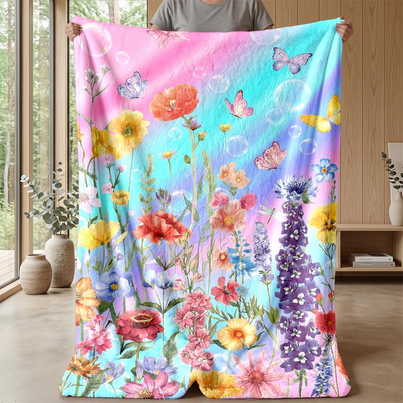 Blue Hibiscus Pattern Blanket Personalized Name Flannel Blanket Soft Cozy Plush Throw for Sofa Bed Lightweight Home Decor