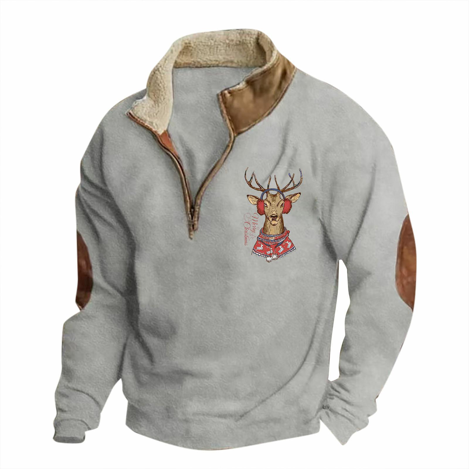 

Осенний свитер с высоким воротом и застежкой-молнией на половину длины, мужской флисовый теплый свитер с 3D-принтом лося, зимняя толстовка, высокое качество, свободный воротник-стойка, повседневные толстовки с капюшоном 5XL серый