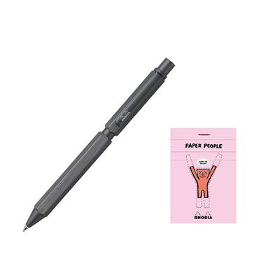 Rhodia Pen Ballpoint Two Colors and Mechanical Aluminum Body with Hairline Rotary RHODIA 11 Block Rhodia Included Multi-Function "Script Multi-Pen