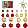 Plastic Christmas Tree Bauble Set, 101-Count Assortment with Mixed Finishes, Varied Ball Styles, and Cutout Star Toppers