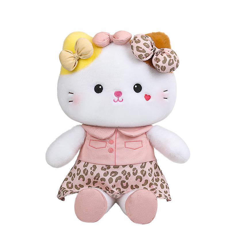 Cute Leopard Print Cat Plush Toy Doll with Butterfly Skirt 25CM 0.13KG (with one bow)