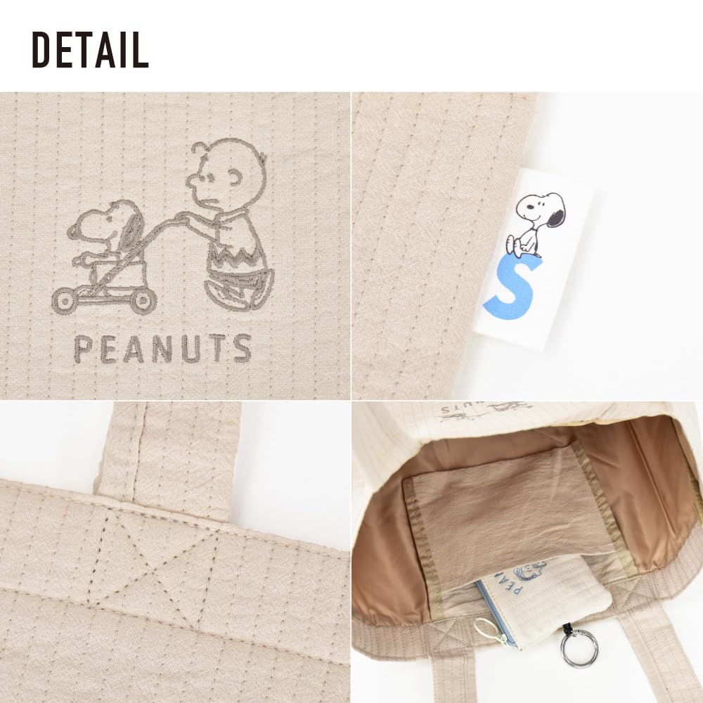 Marimo Craft Snoopy Tote A4 Nubi Quilted Handbag for and Cute and Stylish Character White Bag, Large, Size, Fabric, Embroidered, Women, Commuting,