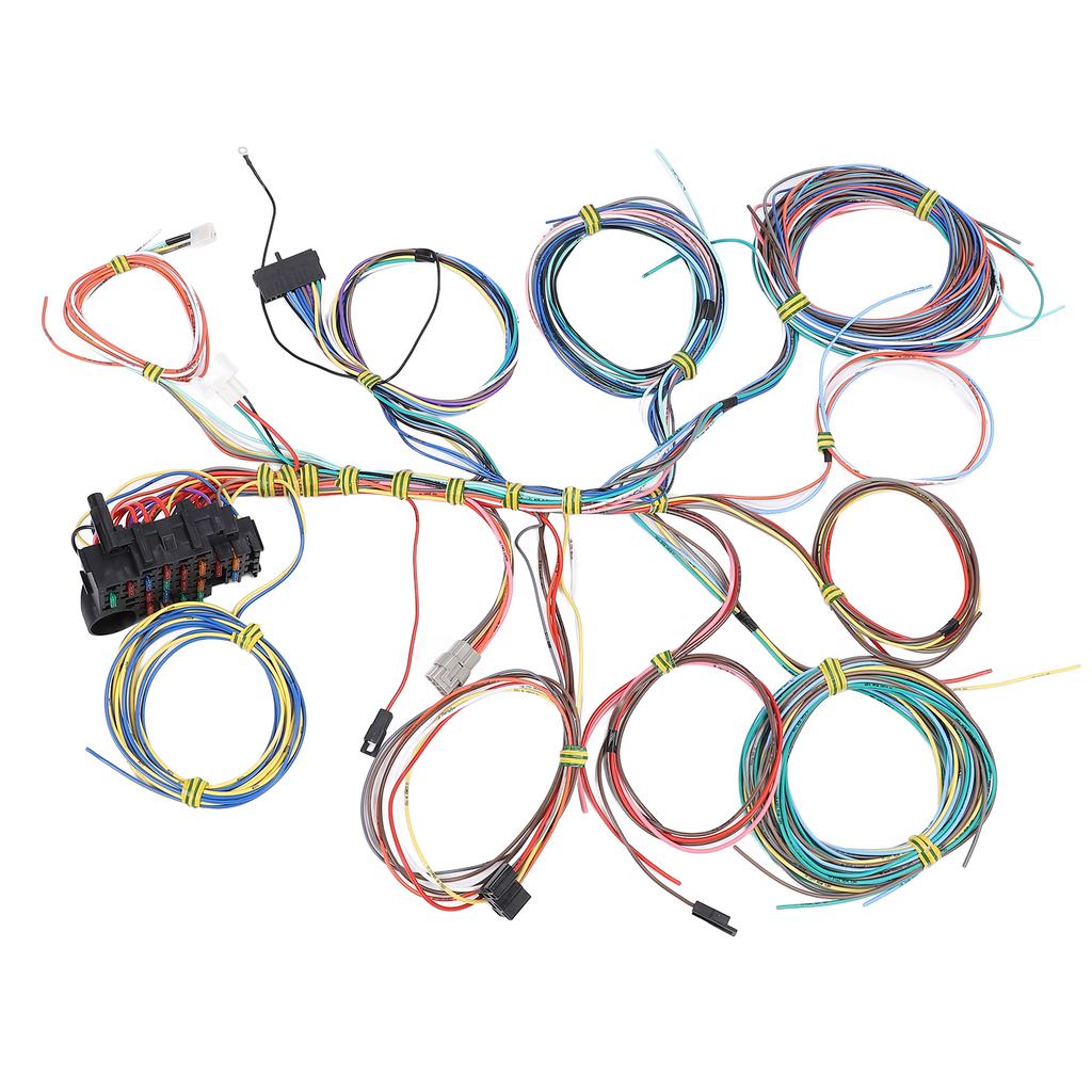 Universal 22 Circuit Wiring Harness Kit with Fuse and Installation Instructions for Any 12 Volt Vehicle