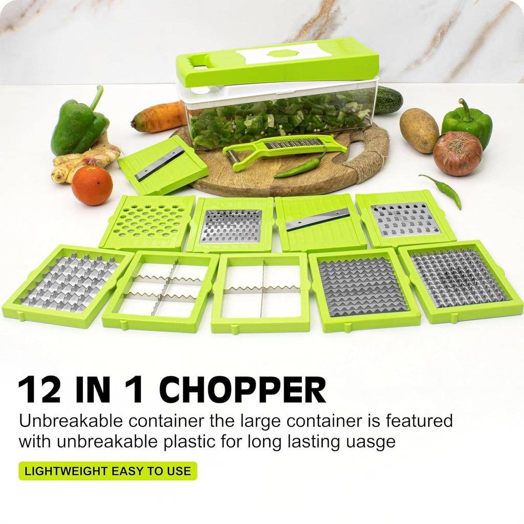 12 in 1 Multipurpose Chopper, Fruits & Vegetable Cutters, Grater Peeler Chipser, Unbreakable Food Grade Body