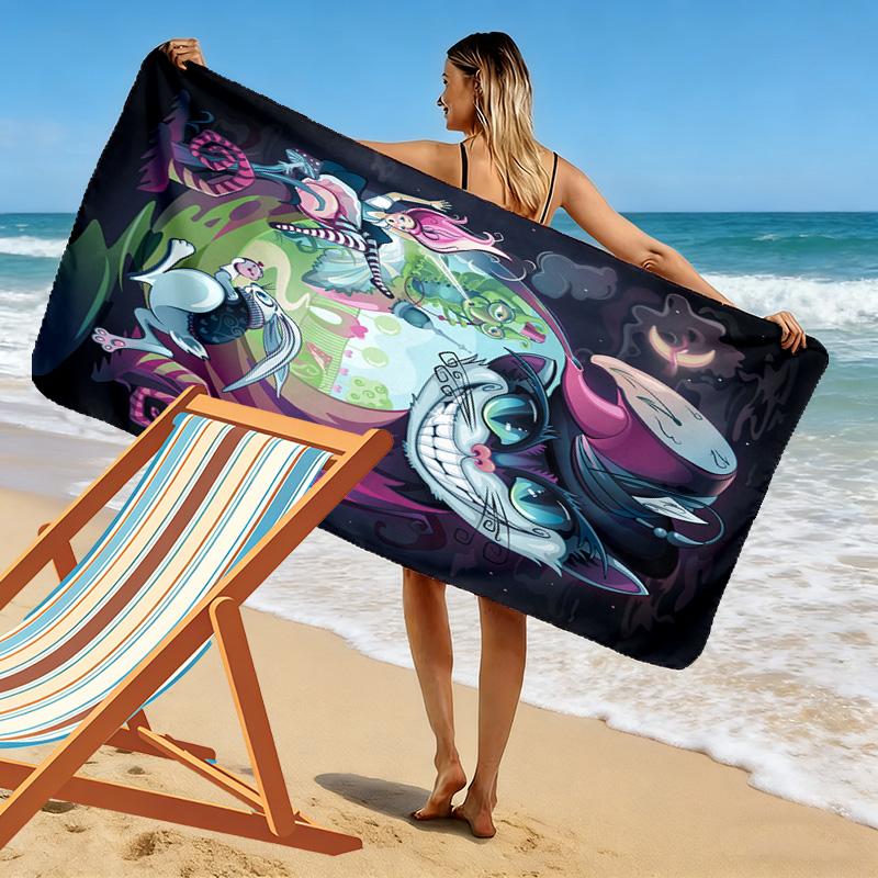 Cute Cartoon Cheshire Cat 2D Flat Print Beach Towel, Large Soft Quick Dry Towel for Beach Camping SwimmingSSTJ0917352